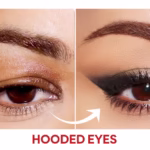 Eye makeup showcasing bold colors paired with striking lip makeup for a dramatic look.